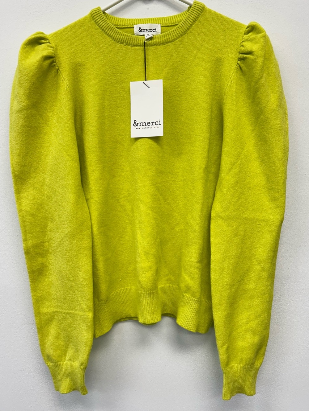 Lime Puff-Sleeve Crewneck Sweater NWT